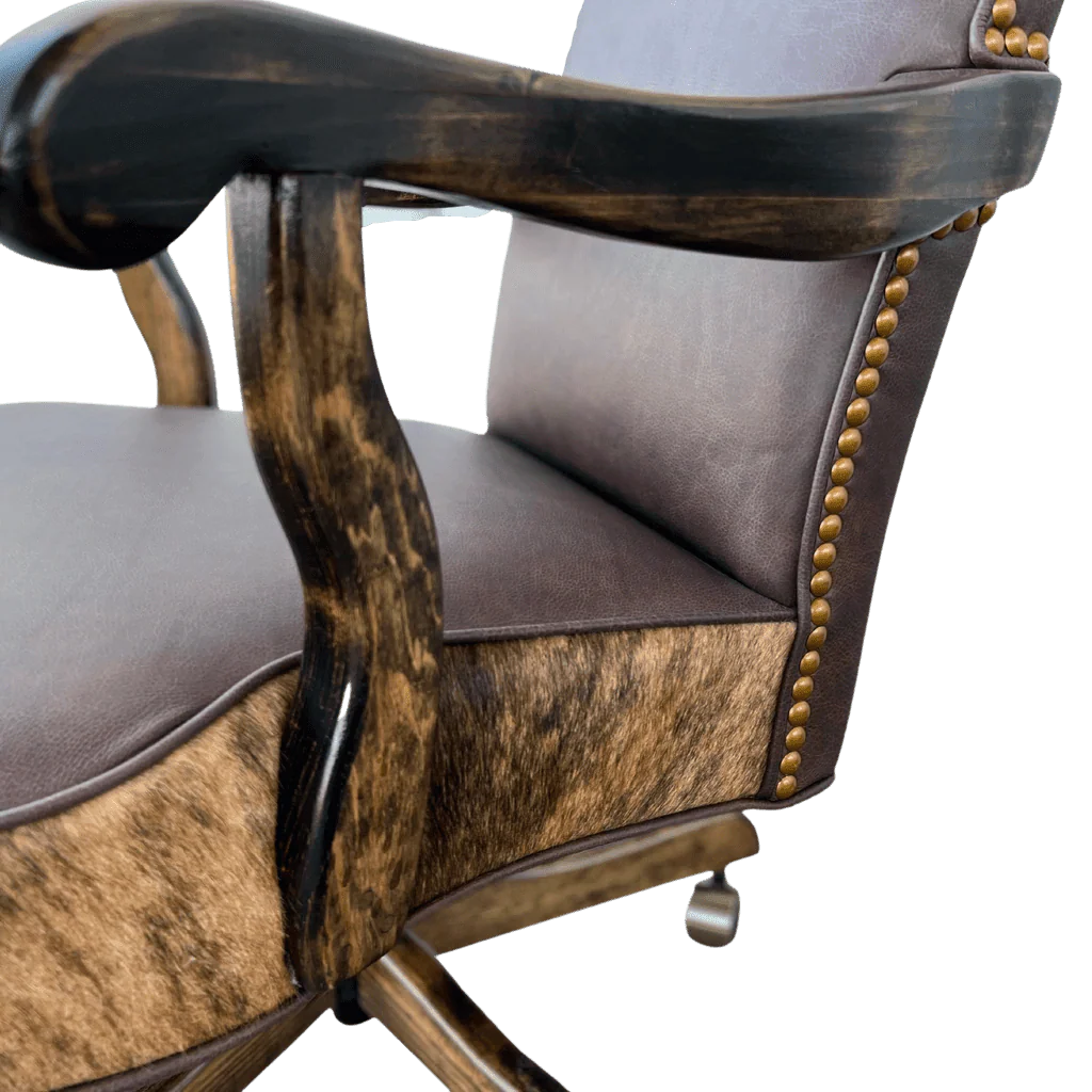 Leather and Brindle Cowhide Office Chair - American made by Blue Mountain Brands USA