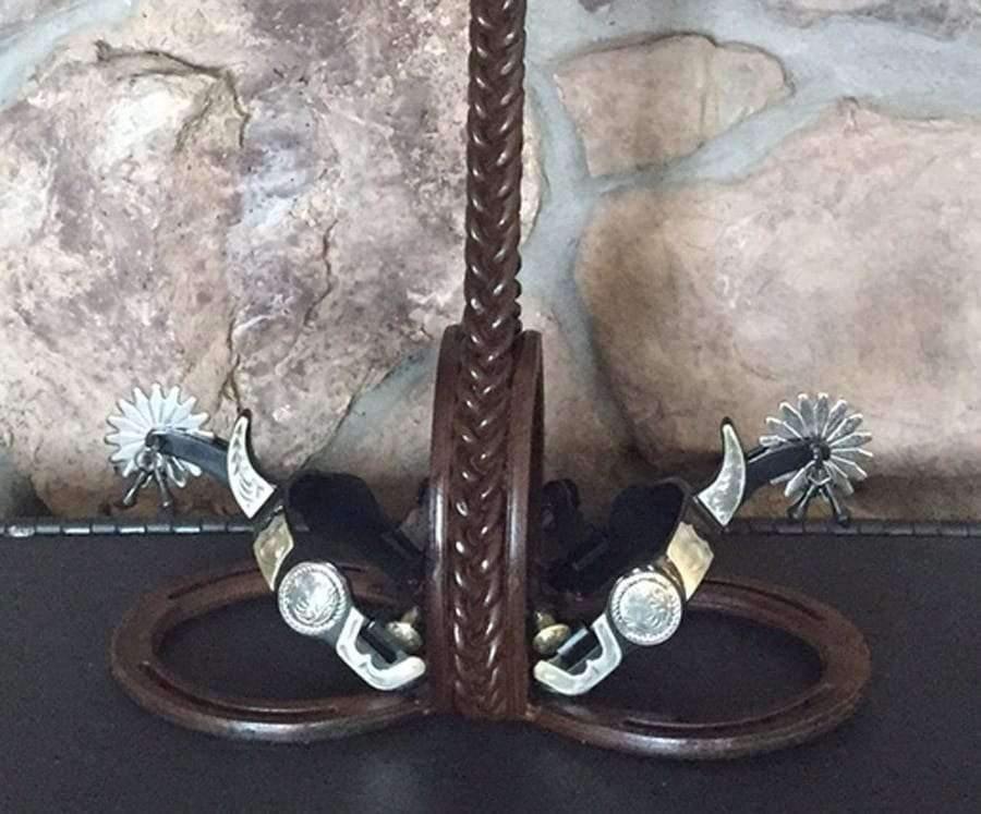 Hand forged braided iron, horse shoes and spurs western lamp - made in the USA