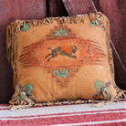 Buffalo art painted on suede deer hide accent pillow. Made in the USA. Your Western Decor