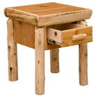 American made and handmade Natural Cedar Log Nightstand with one drawer - Your Western Decor