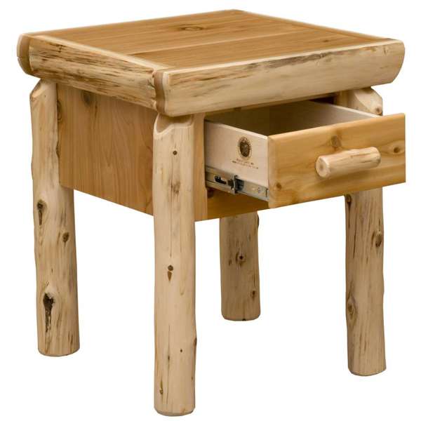 American made and handmade Natural Cedar Log Nightstand with one drawer - Your Western Decor