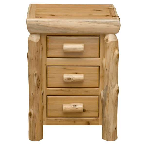 American made Natural Cedar Log 3 Drawer Nightstand - Your Western Decor