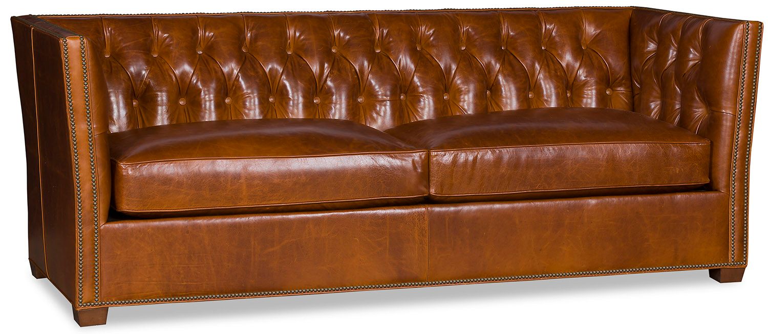 Tufted brown leather sofa made in the USA - Blue Mountain Brands USA