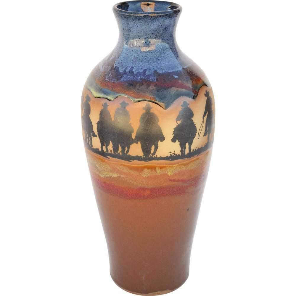 Cowboy Posse Western Tall Pottery Vase