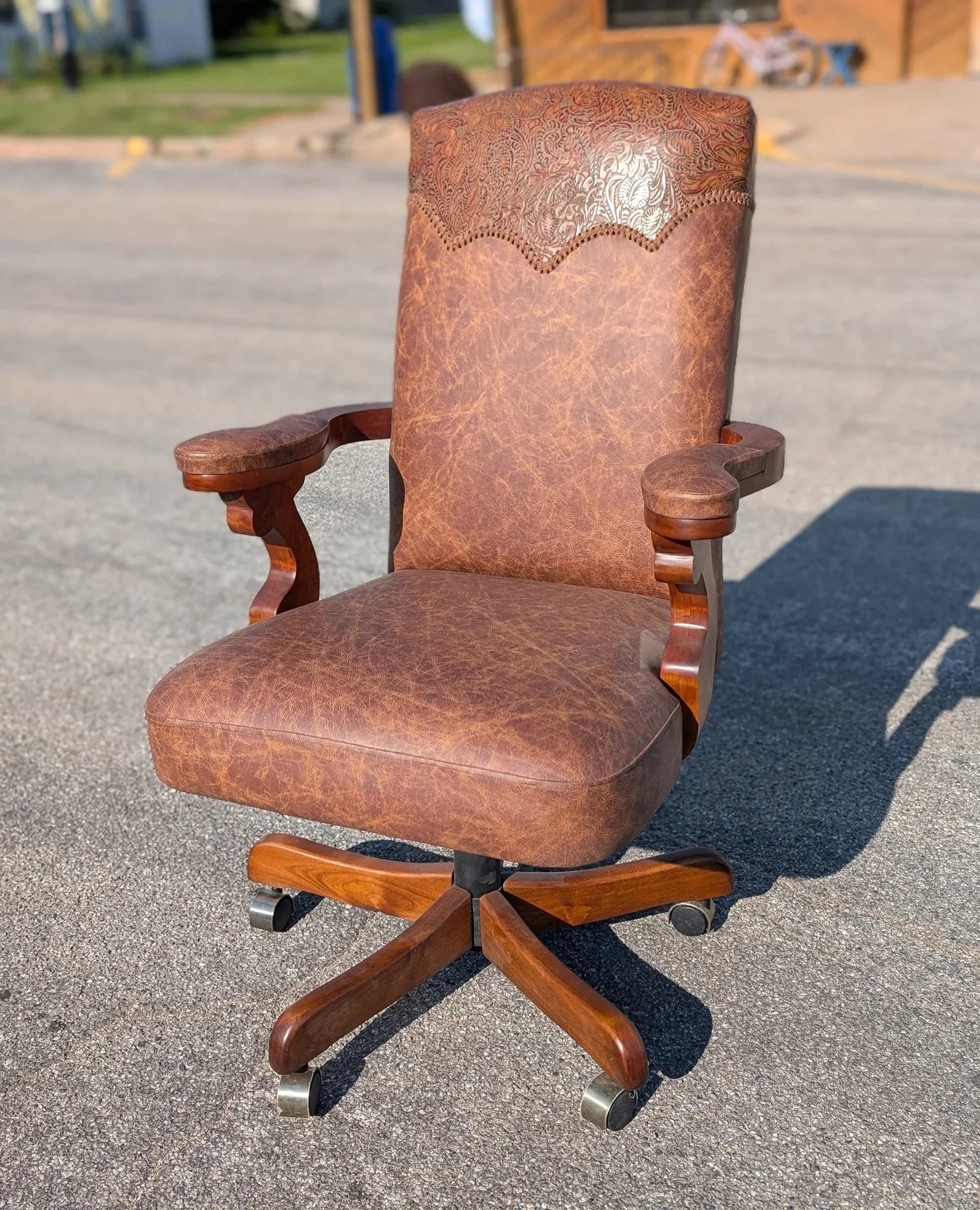 Custom made cowboys work day western leather office chair - Blue Mountain Brands USA