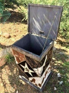 Cowhide western storage bin. Made in the USA - Blue Mountain Brands USA