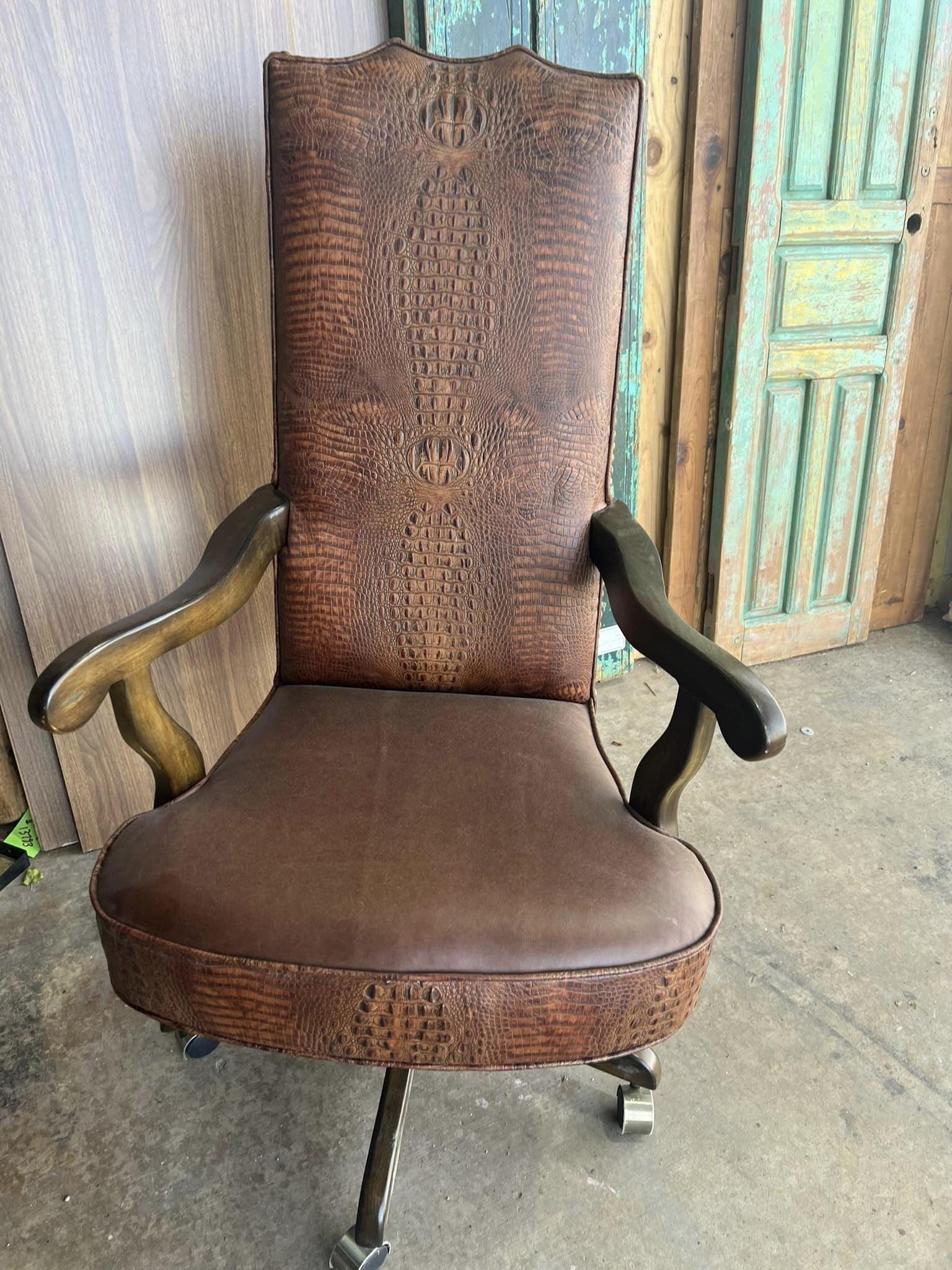 Saddle Croc Leather Western Office Chair made in the USA - Blue Mountain Brands USA