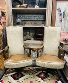 American made custom cowhide office chairs in gold metallic acid wash cowhide and honey brown leather - Blue Mountain Brands USA