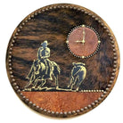 Western cowhide and leather cutting horse wall clock. Custom made in the USA - Blue Mountain Brands USA