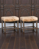 Two  Eastwood brindle cowhide upholstered ottoman / stools made in the USA - Blue Mountain Brands USA Home Furnishings 