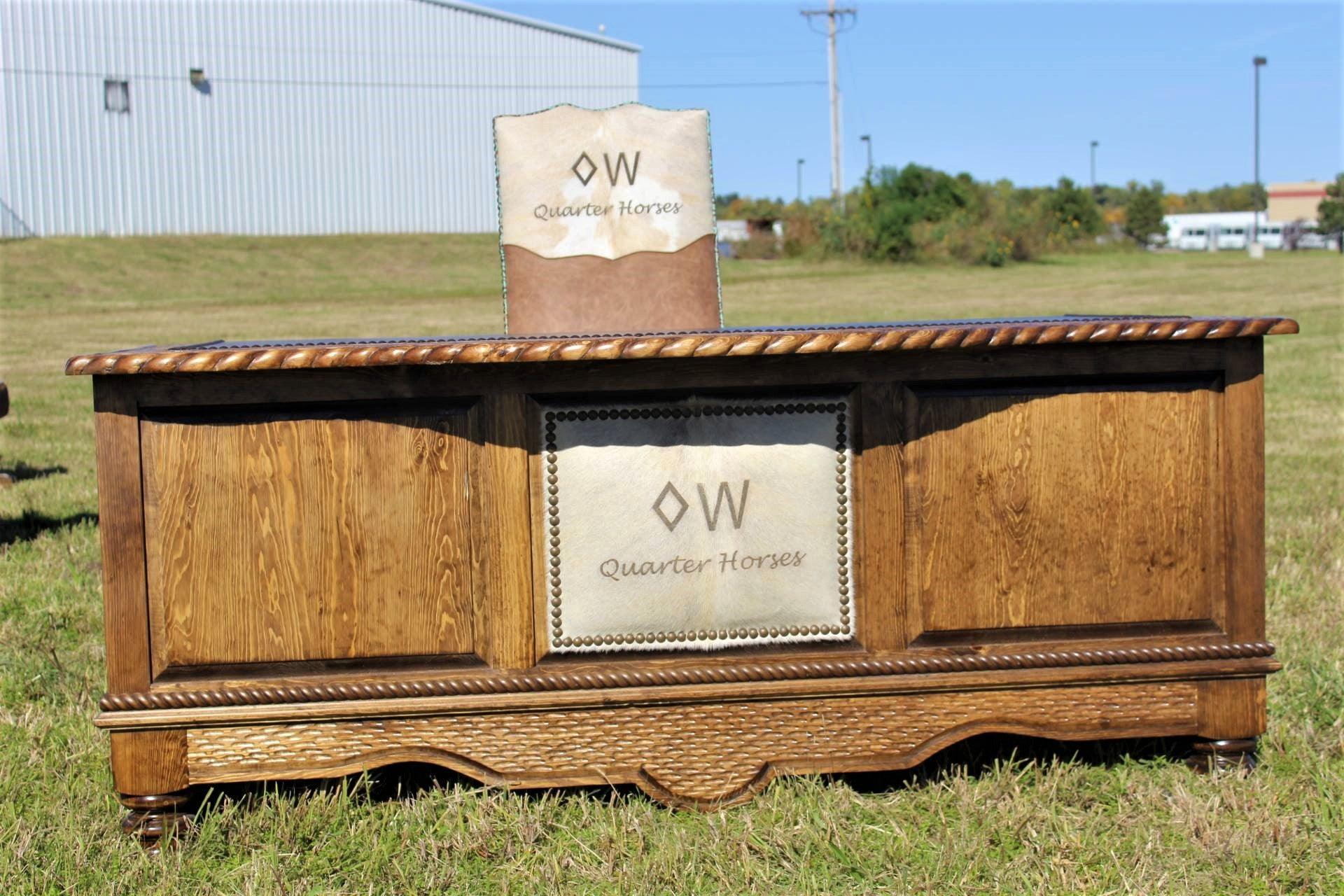 Custom cowhide upholstered executive office furniture - Your Western Decor