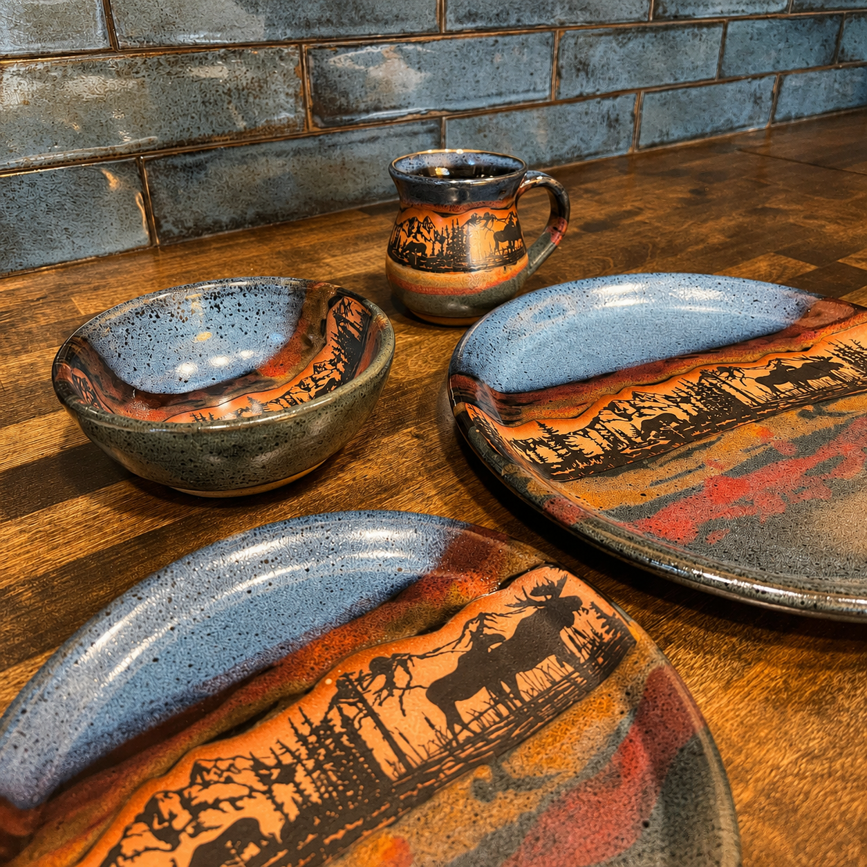 made to order in Colorado, Forest Moose Pottery Dinnerware