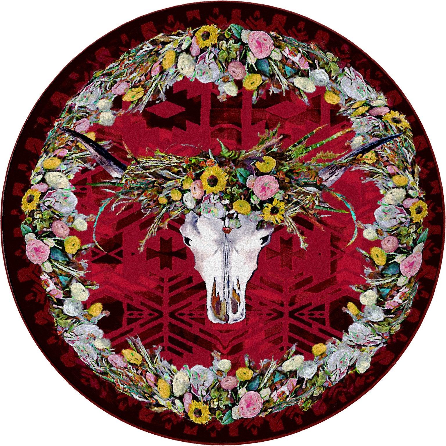 Hailey Floral & Skull Round Area Rug made in the USA - Blue Mountain Brands Home Decor