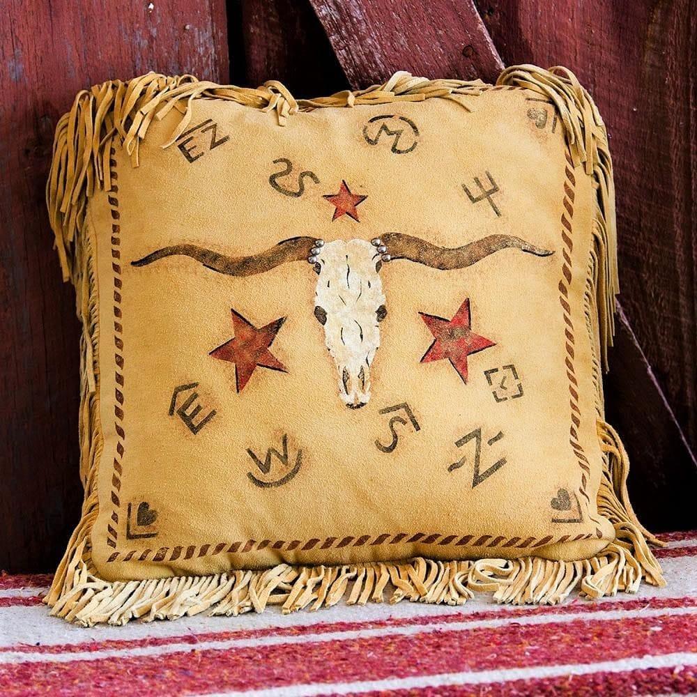 Suede Deer Hide Ottoman w/ Longhorn Art - Your Western Decor