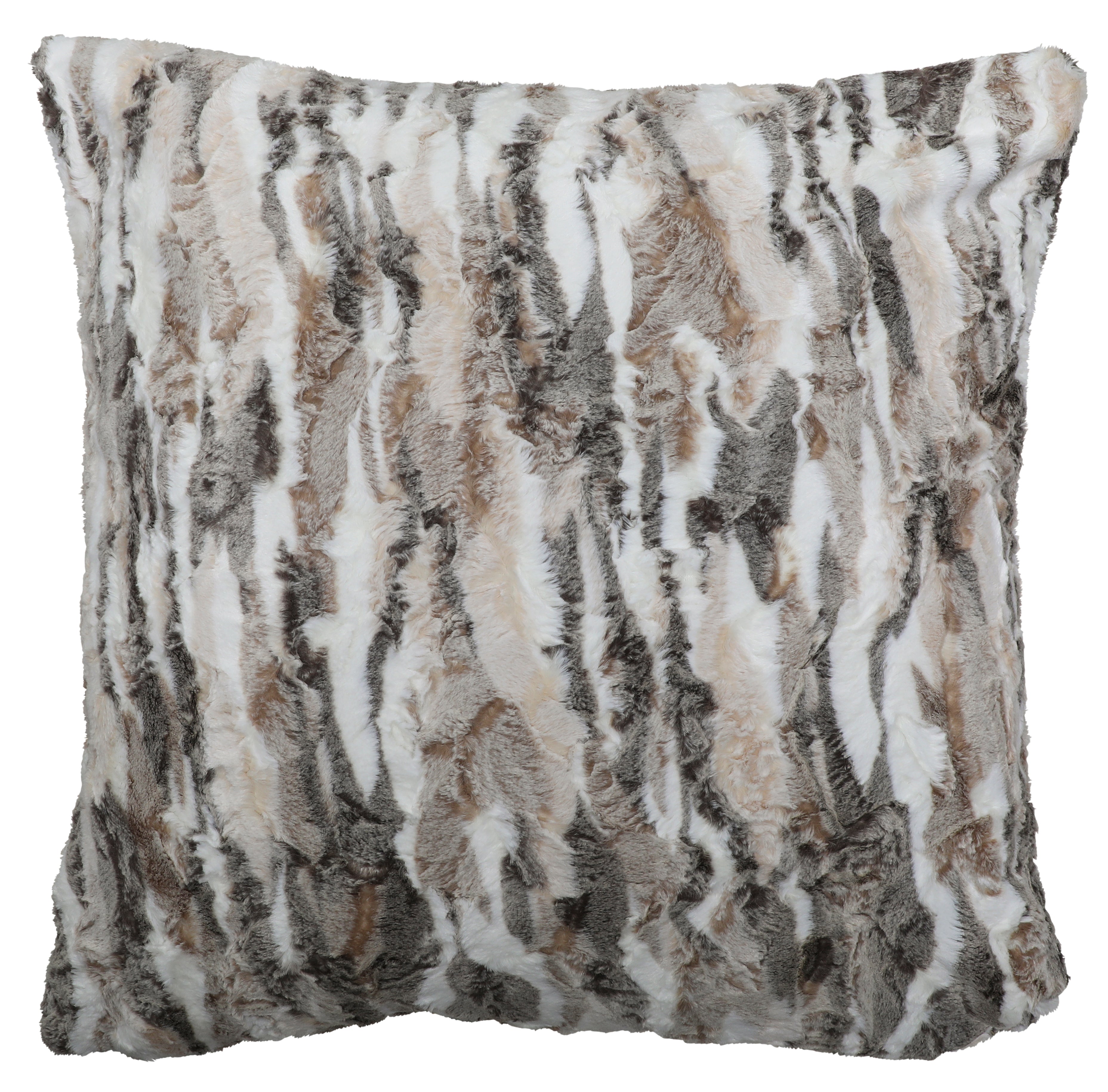 Himalayan faux fur euro sham 26x26 in white, taupe, and grey tones with plush textured finish, reversible decorative pillow cover for rustic lodge and western bedding