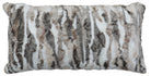 Himalayan faux fur oblong pillow 14x26 in white, tan, and grey tones with ultra-soft plush texture, reversible rustic lodge style decorative accent pillow