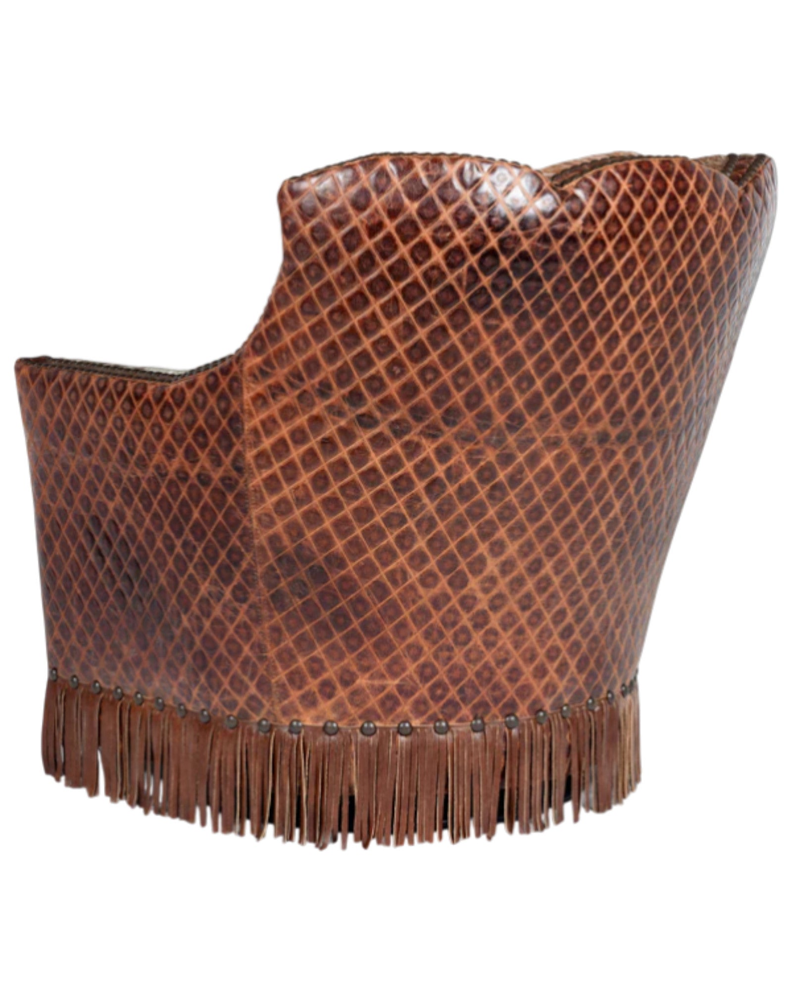 Iron Spur swivel chair with diamond quilted embossed leather outback and sides 