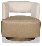 tan leather and ivory cowhide swivel chair front view 