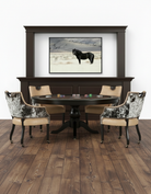 Game table with ivory leather and peppered cowhide upholstery with Royal Black Horse Canvas Art 