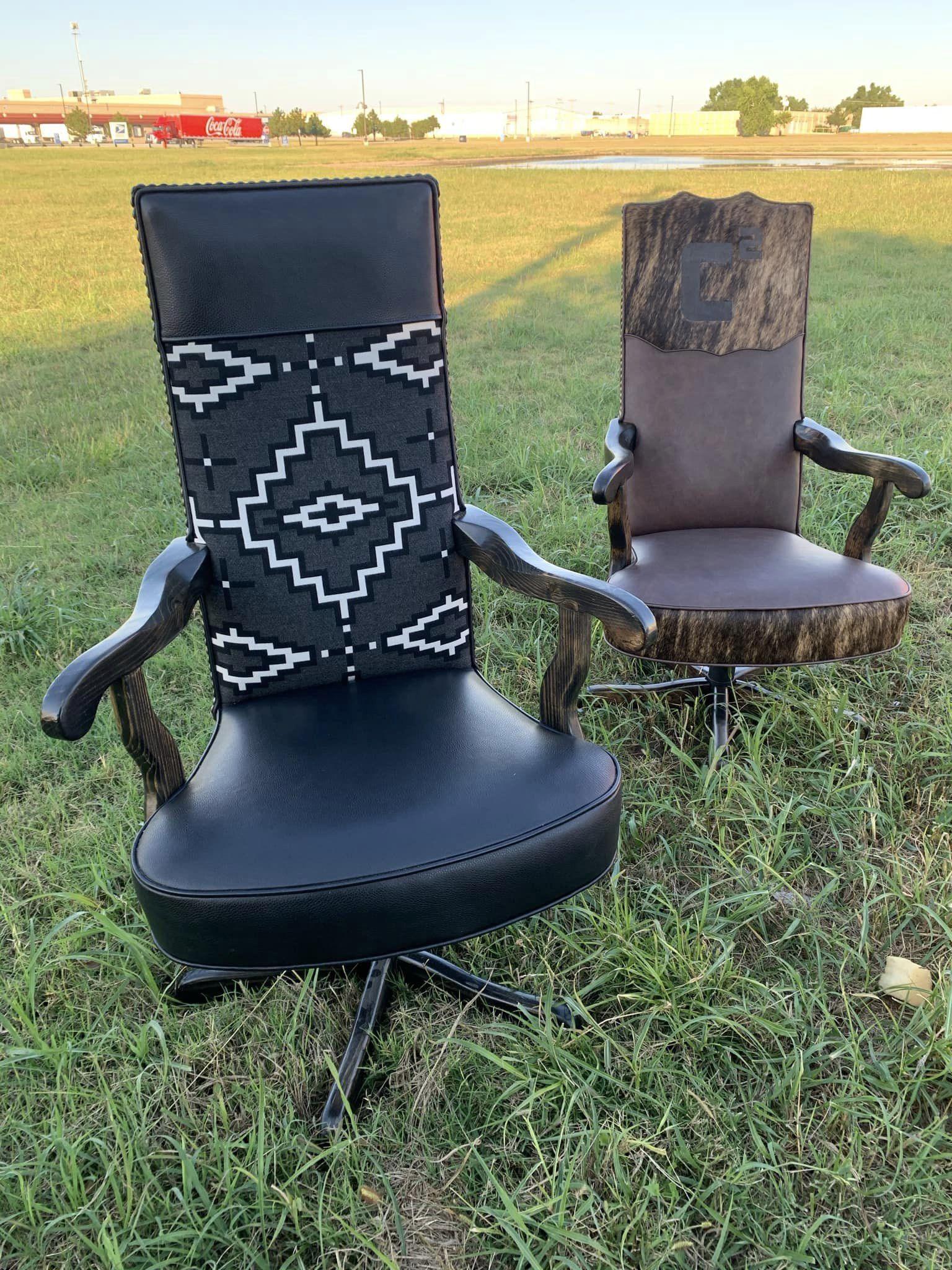 Pendleton Kiva Steps fabric and black leather office chair custom made in the USA - Blue Mountain Brands USA