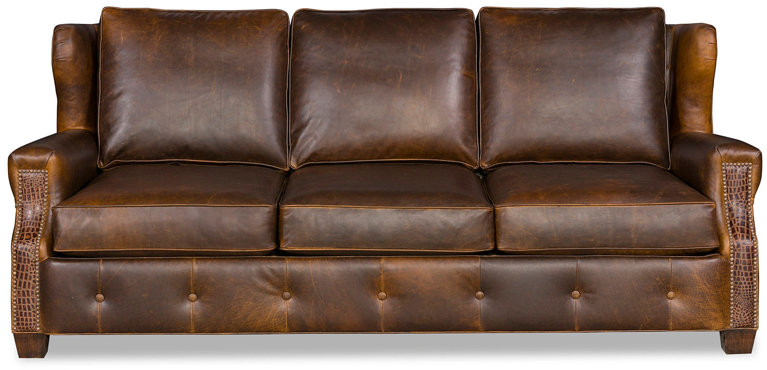 Lakota brown leather sofa front view - Your Western Decor