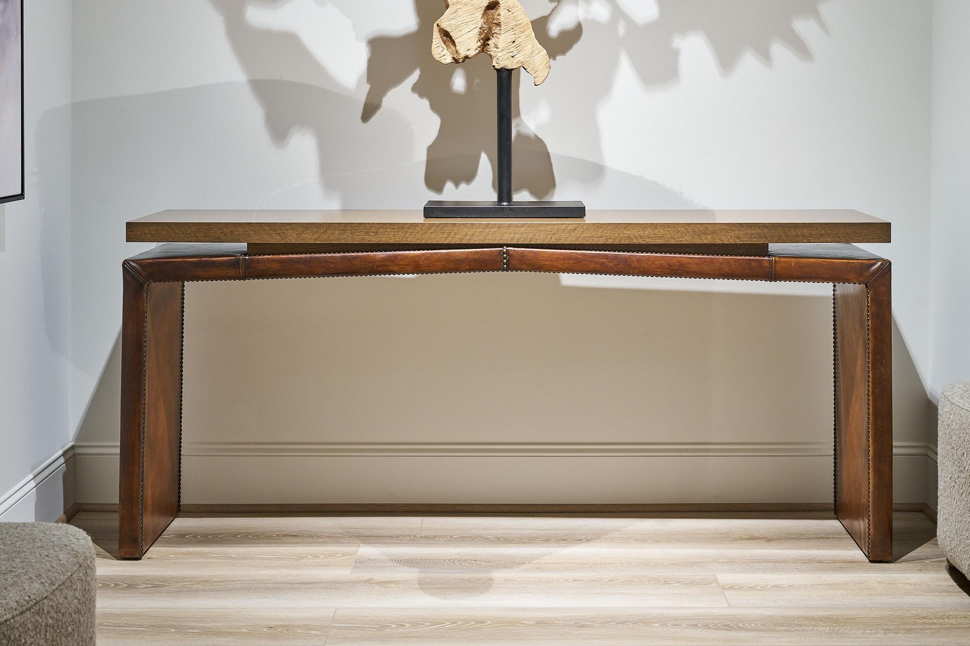 Luxury leather sofa table with wood top - Blue Mountain Brands USA