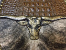 Western toilet seat croc leather, longhorn cow and cowhide detail - Your Western Decor