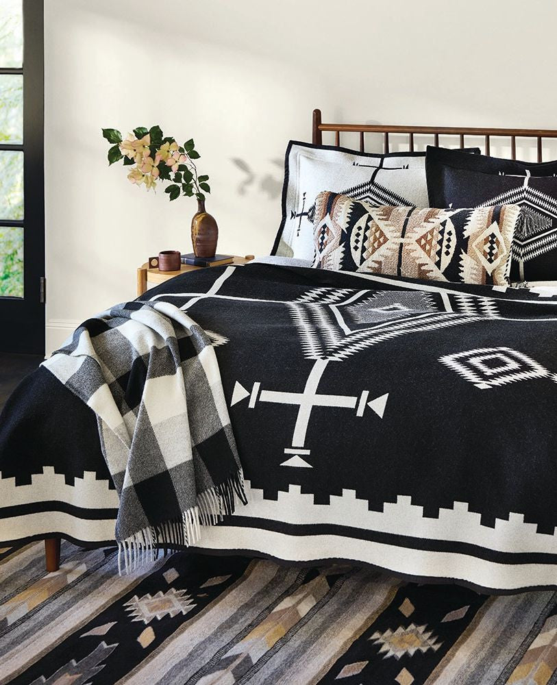 American made black and white Native Los Ojos Pendleton Blanket and Pillow Shams - Blue Mountain Brands USA