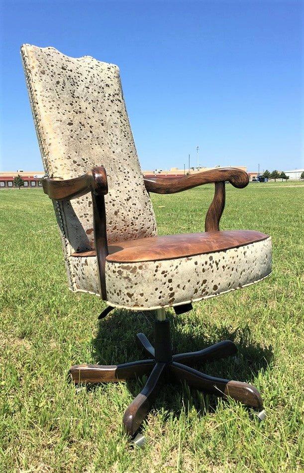 Custom upholstered Gold Acid Wash Cowhide Office Chair made in the USA -Blue Mountain Brands USA