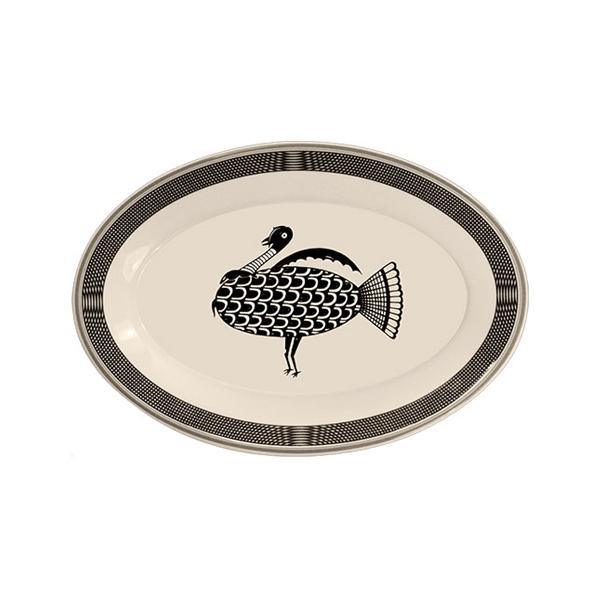 Oval black and white serving platter with Aztec turkey design - Blue Mountain Brands USA