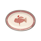Mimbreño oval serving platter in maroon and white with Aztec turkey design - Blue Mountain Brands USA