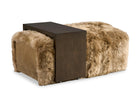 Brown fur ottoman with a dark brown base on a white background - Blue Mountain Brands USA