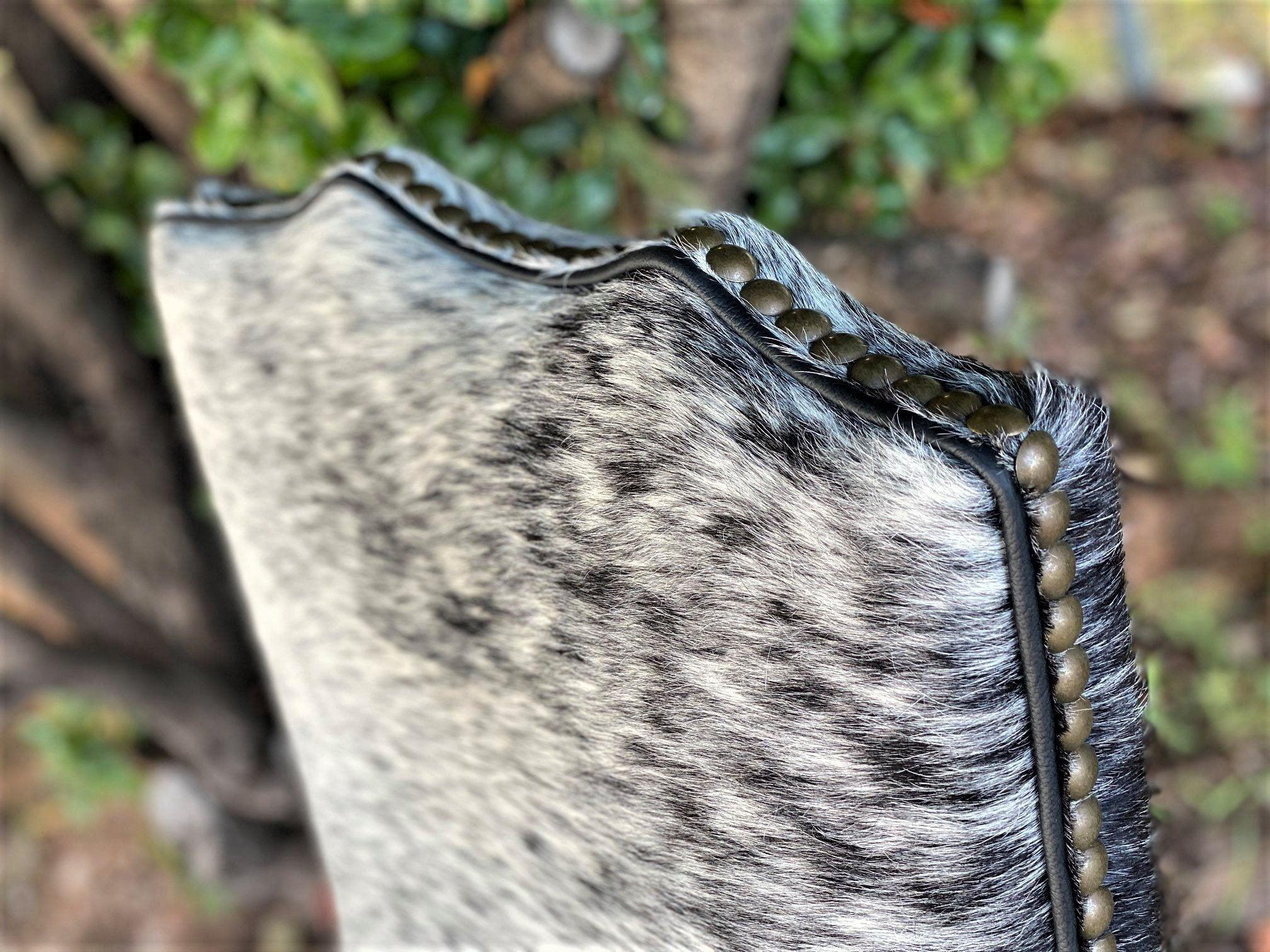 Peppered Cowhide and Leather Office Chair Detail - Blue Mountain Brands USA luxury home furnishings