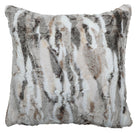 plush Himalayan faux fur throw pillow in white, tan, and grey tones with soft textured stripes, 18x18 handmade decorative accent pillow for rustic and lodge decor