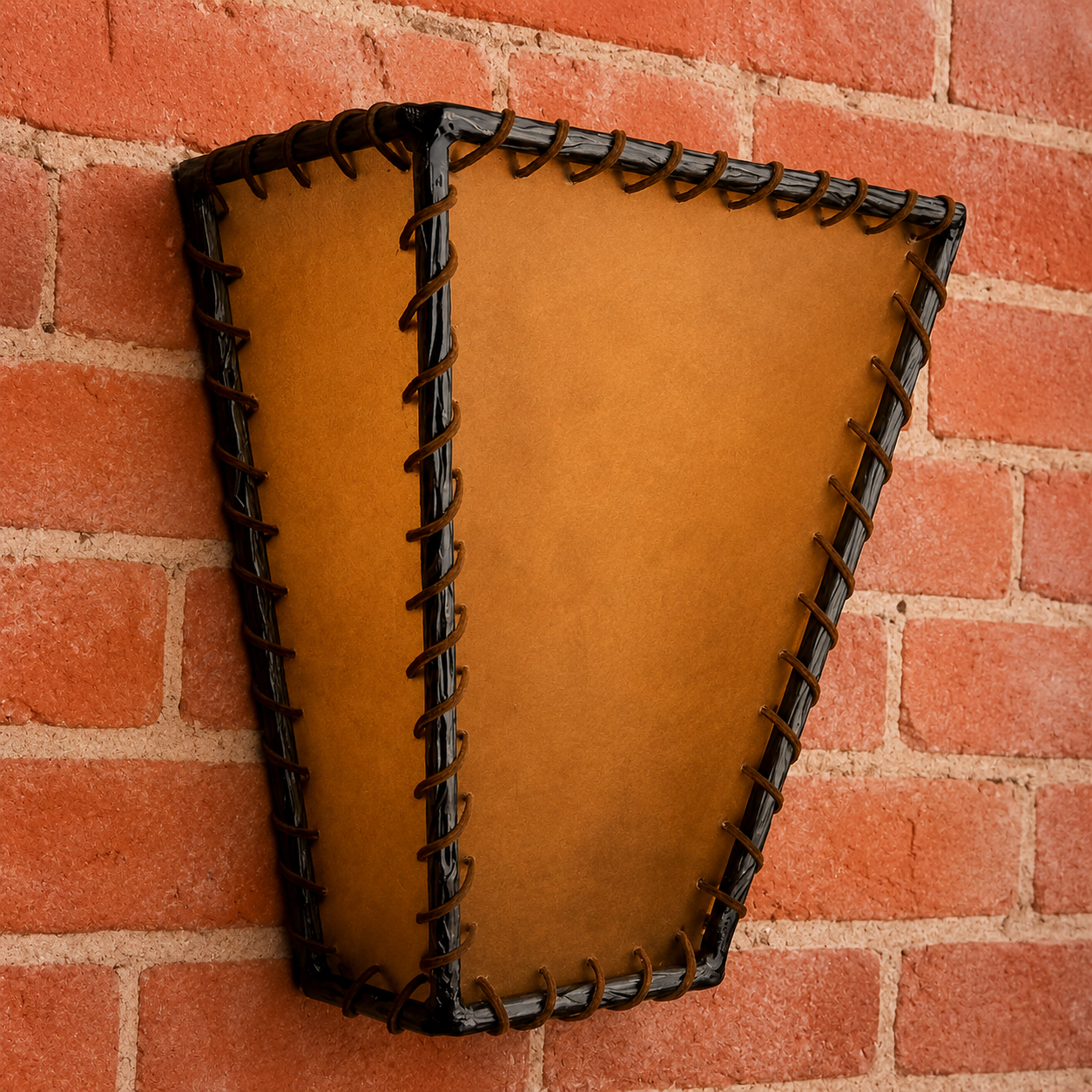 Western rawhide wall sconce with leather lacing