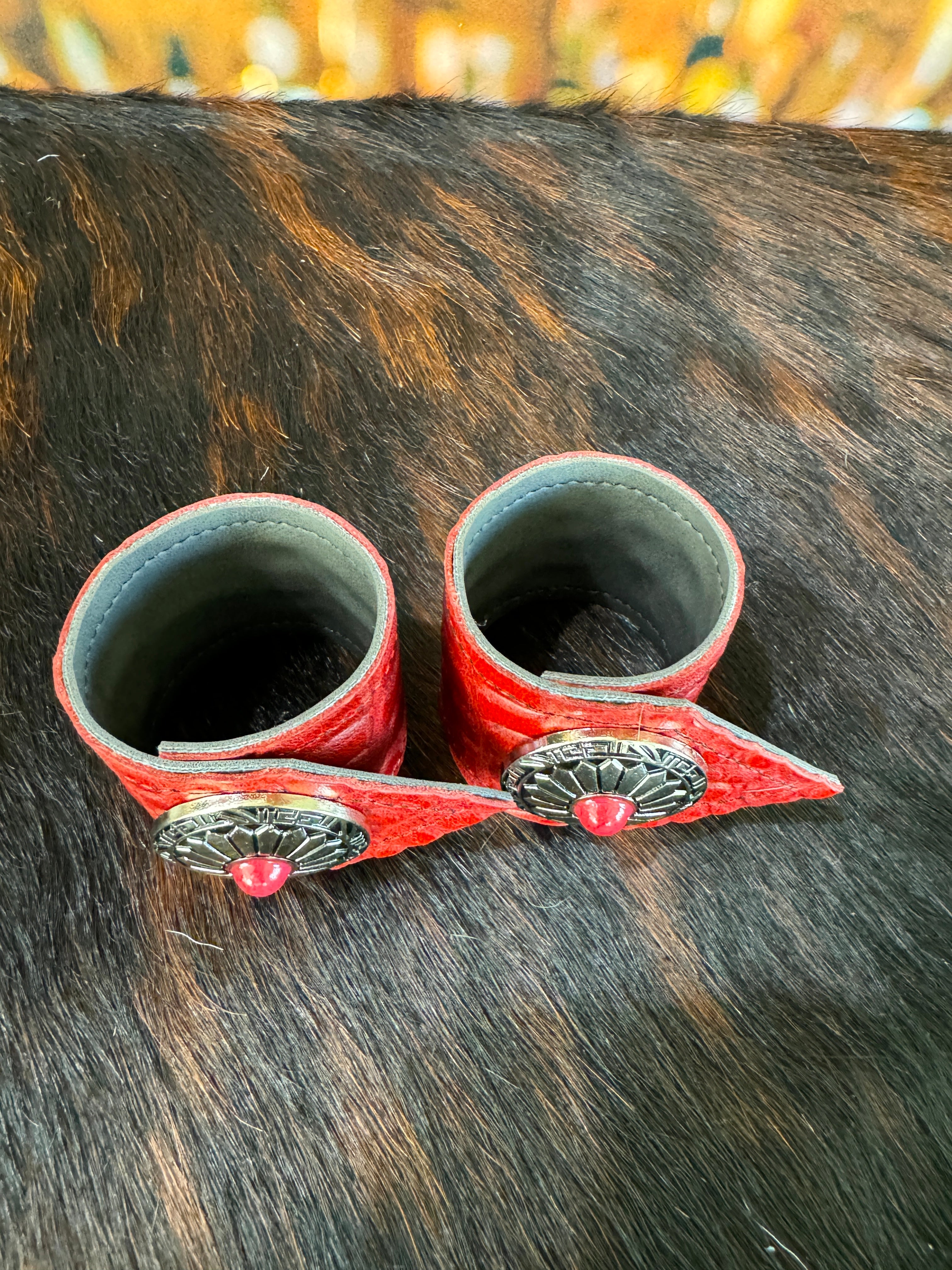 Red Croc Leather & Concho Napkin Rings - Blue Mountain Brands USA