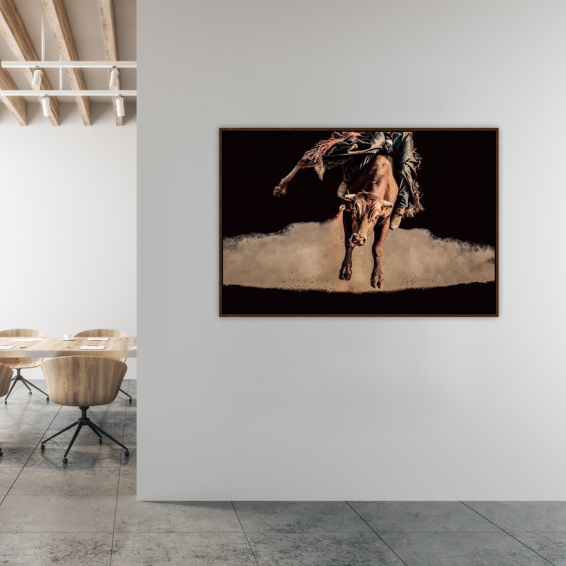 Bull riding artwork, framed canvas - Your Western Decor