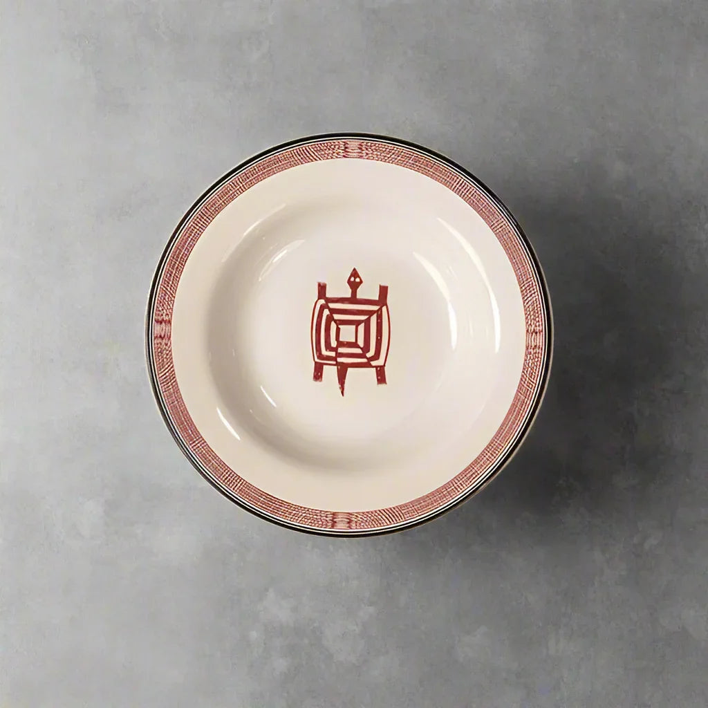 Mimbreno rimmed soup bowl in maroon and white - Your Western Decor