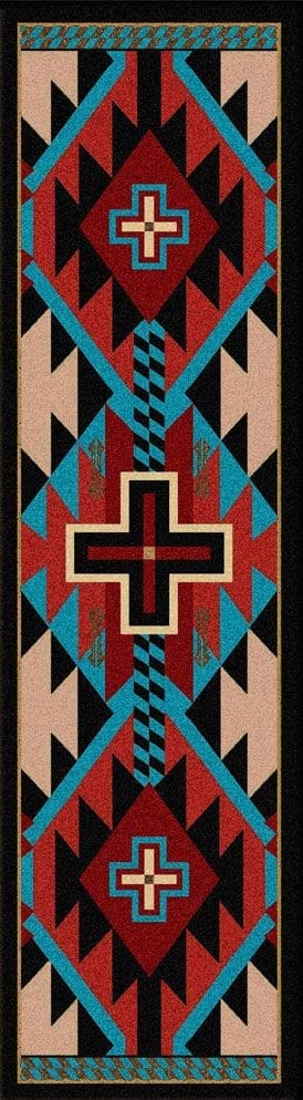 Rustic Cross Southwest Floor Runner - Blue- Made in the USA - Your Western Decor