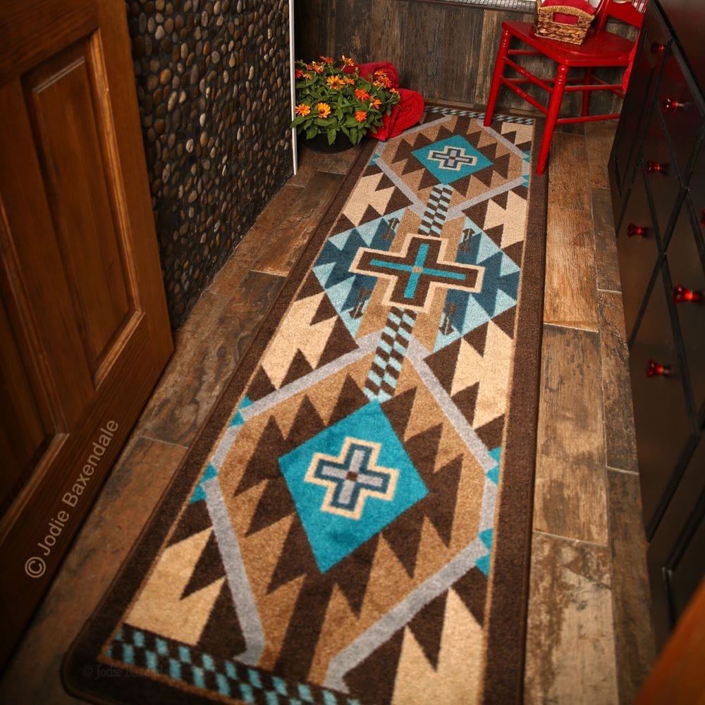 Rustic Cross Southwest Floor Runner - Blue- Made in the USA - Your Western Decor