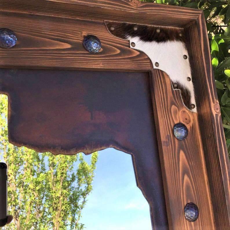 Steel State Western Mirror w/ Wood Frame - Your Western Decor, LLC