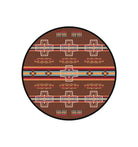 Sunset Canyon Cross Round Area Rug in browns, reds, turquoise, and salmon colors 