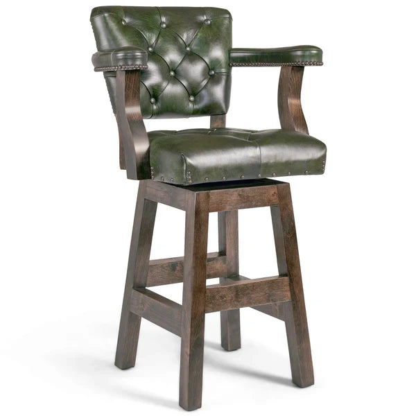 Tanner tufted green leather bar stool - Your Western Decor