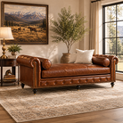 Luxury brown leather chesterfield style tufted lounger daybed 