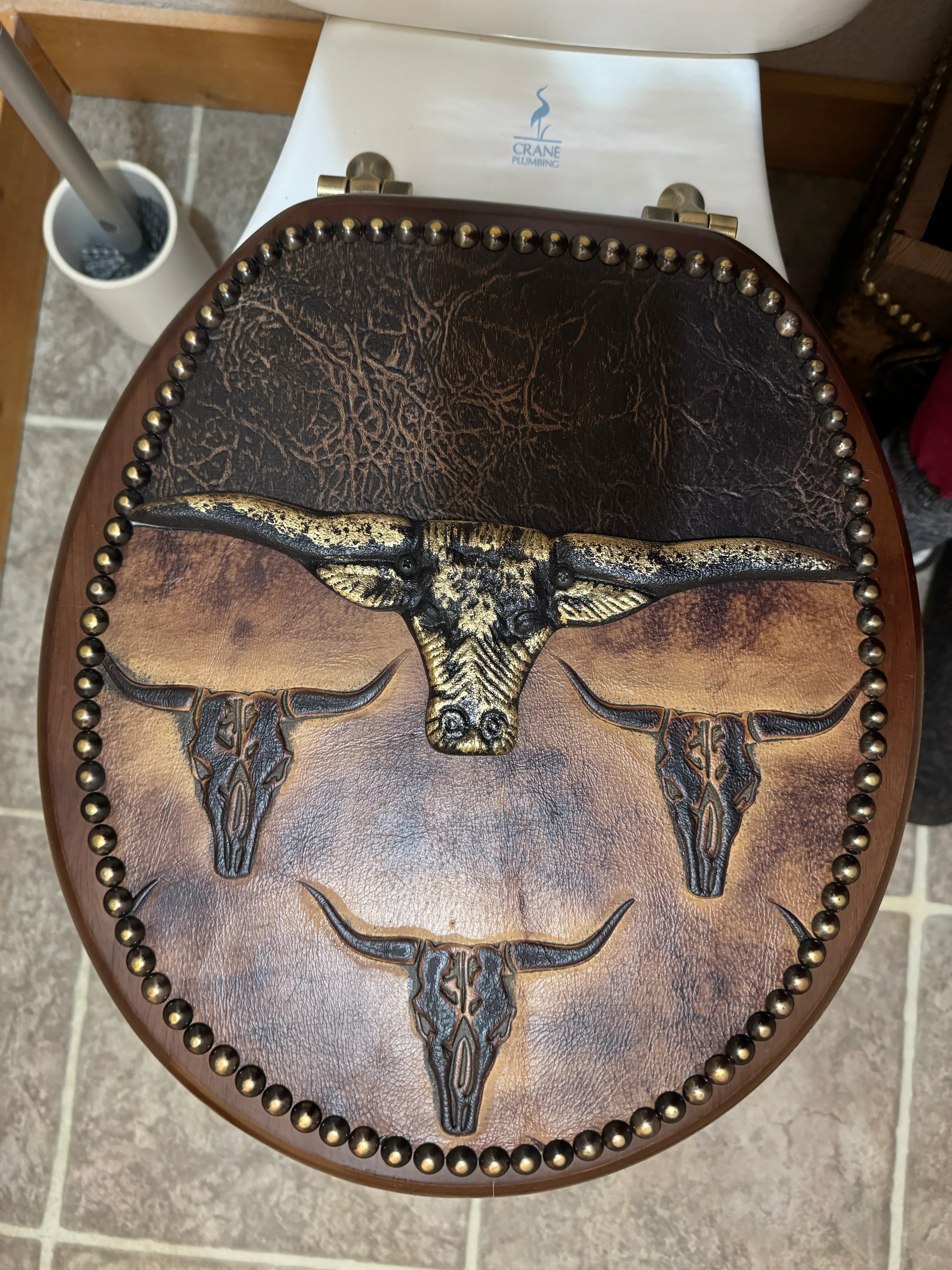 Handmade, custom made, American made Longhorn & Leather Deco Toilet Seat - Your Western Decor