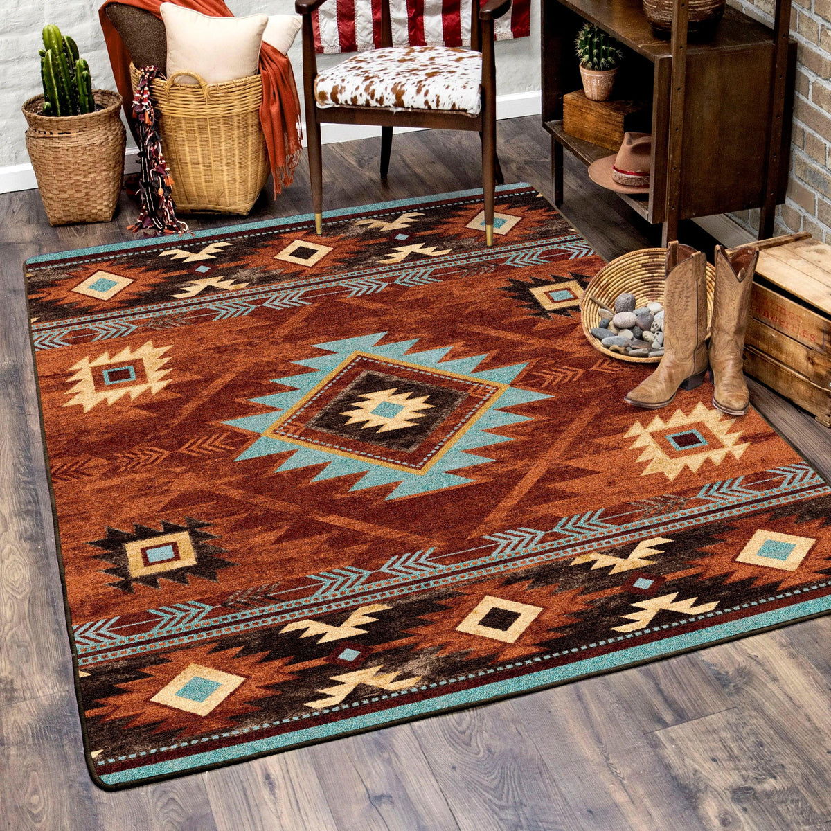 River Rug Aztec Whiskey River Rugs in Turquoise | Rugs | Your Western Decor ...