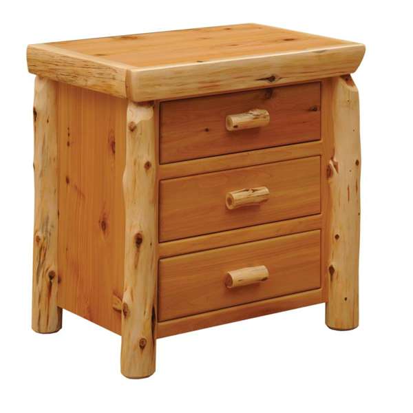 Extra wide American made 3 drawer cedar log nightstand - Your Western Decor