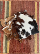 Brown and white, tri color cowhide custom branded coasters - Your Western Decor