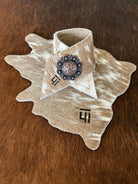 Custom branded cowhide coaster and napkin ring handmade by Randee McKague at Your Western Decor in Pilot Rock, Oregon