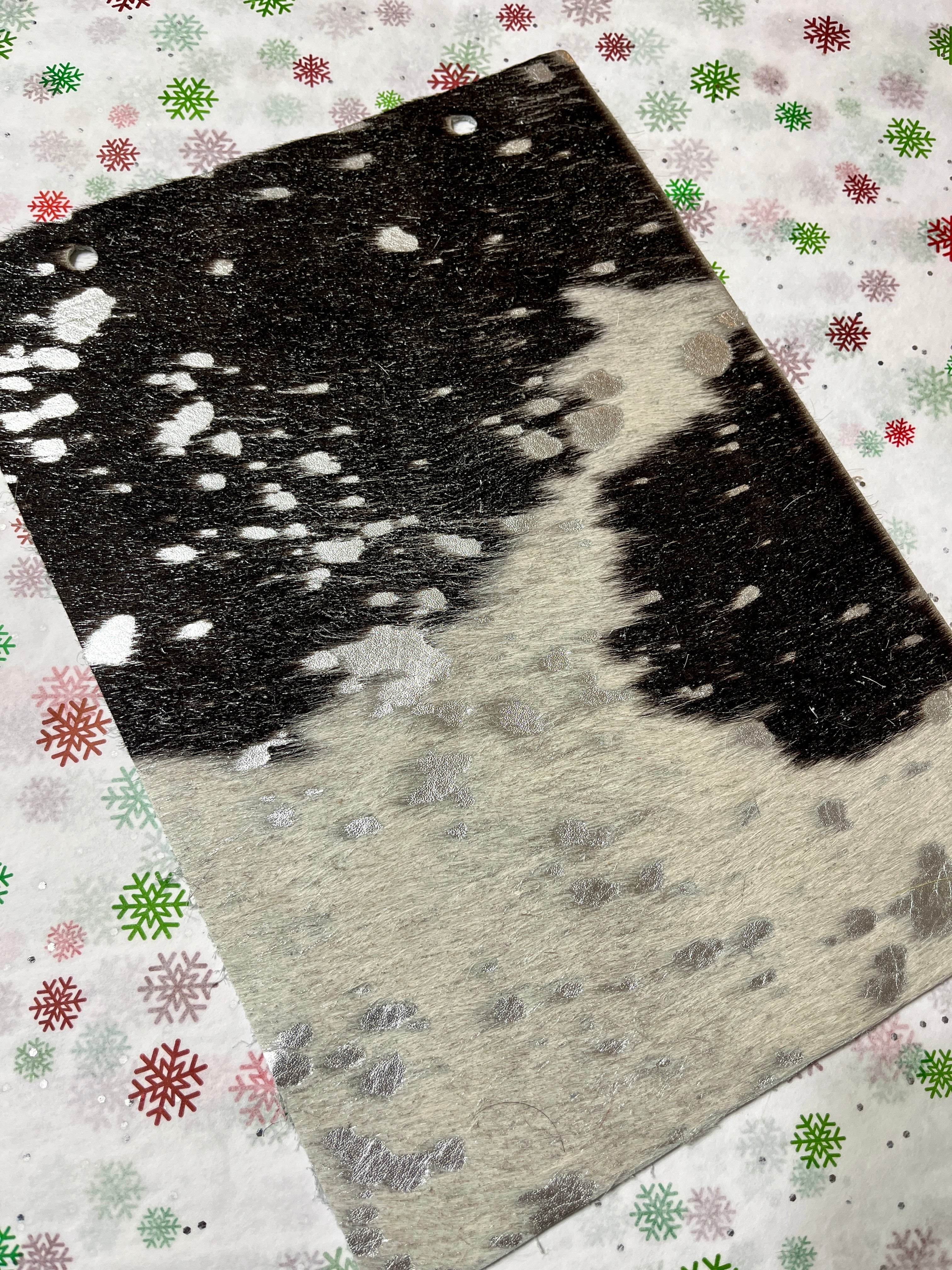 Silver metallic on black and white cowhide sample - Your Western Decor